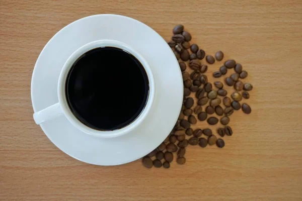 Cup Coffee Coffee Beans Table — Stock Photo, Image