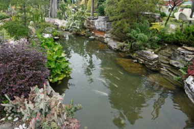 Kulim, Malezya - 1 Aralık 2019; Kulim, Kedah, Malezya 'daki MBI Desaku parkında yeşil bir kamu bahçesi manzarası