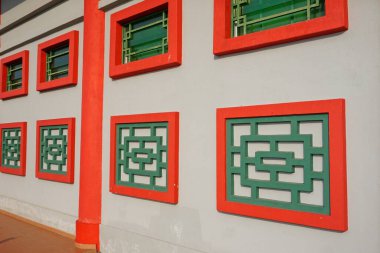 Melaka, Malezya, 1 Eylül 2019, Melaka Çin Camii 'nin duvar süslemesi. Krubong, Melaka, Malezya 'da Çin tarzı bir camidir.