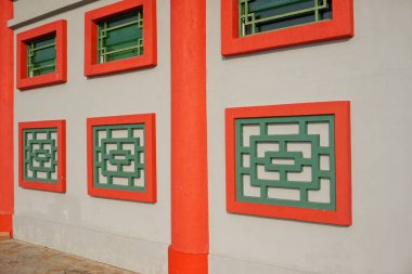 Melaka, Malezya, 1 Eylül 2019, Melaka Çin Camii 'nin duvar süslemesi. Krubong, Melaka, Malezya 'da Çin tarzı bir camidir.