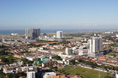 Melaka, Malezya - 10 Ocak 2020; Melaka tarihi kenti hava manzarası