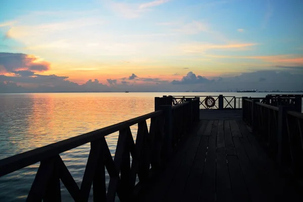 Momento Del Amanecer Tanjung Piai Jetty Johor Malasia — Foto de Stock