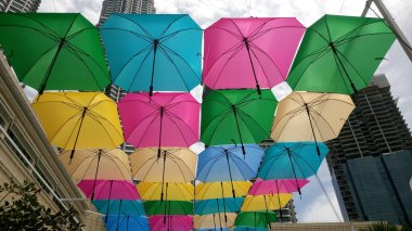 Parktaki renkli şemsiyeler.