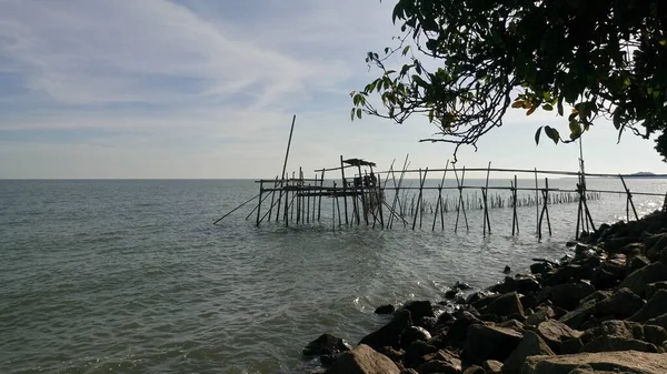 Una Piattaforma Pesca Tradizionale Situato Sungai Lurus Senggarang Batu Pahat — Foto Stock
