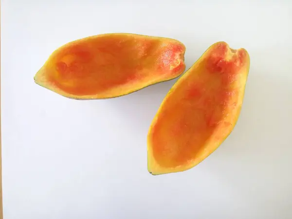 Piel Papaya Con Cuchara Sobre Fondo Blanco — Foto de Stock