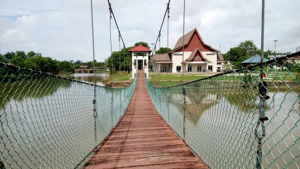 Puente Colgante Situado Halaman Deris Sungai Rambai Melaka Malasia — Foto de Stock