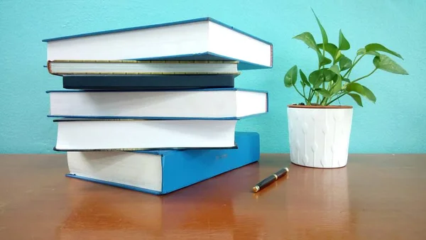 Books Plant Desk — Stock Photo, Image
