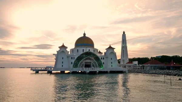 Vista Mesquita Estreito Melaka Durante Pôr Sol Melaka Malásia — Fotografia de Stock
