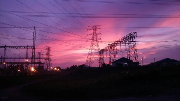 view of energy power cable during sunrise