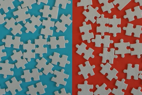 White Jigsaw Puzzle Blue Red Background — Stock Photo, Image