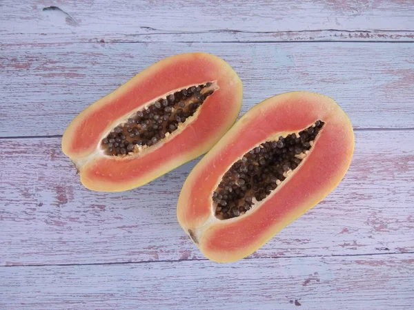 Close Papaya Fruit Wooden Background — Stock Photo, Image