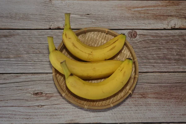 Frutas Plátano Cesta Madera — Foto de Stock