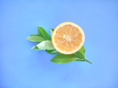 portakal meyvesi mavi arkaplanda izole