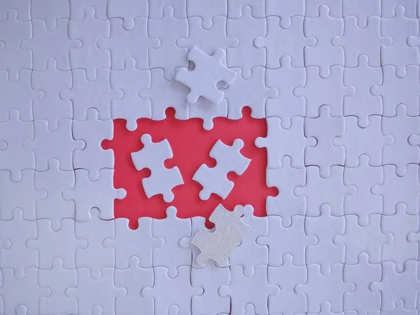 White Puzzle Paper Red Background — Stock Photo, Image