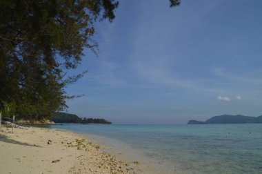 Kota Kinabalu, Sabah, Malezya 'daki Mamutik Adası plajının manzarası