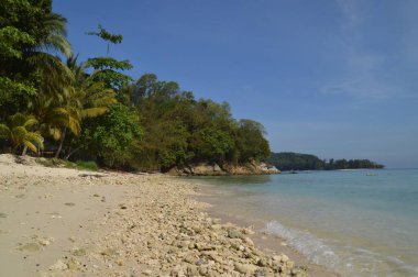 Kota Kinabalu, Sabah, Malezya 'daki Mamutik Adası plajının manzarası