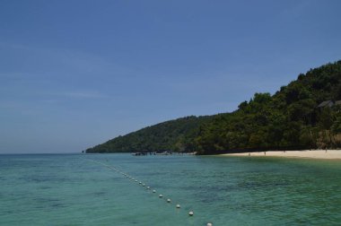 Kota Kinabalu, Sabah, Malezya 'daki Mamutik Adası plajının manzarası