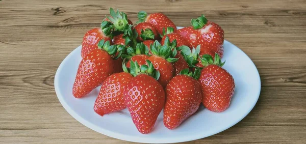 Fresas Aisladas Plato Blanco — Foto de Stock