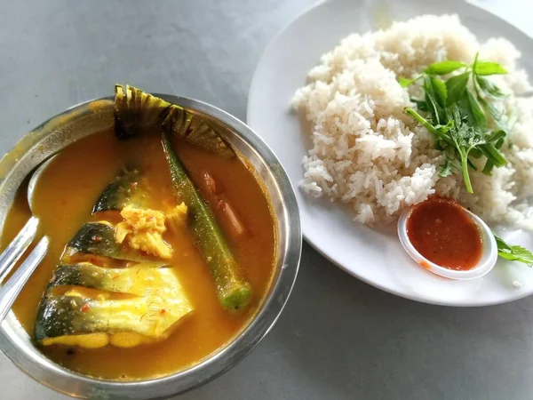 Вкусный Масак Лемак Темпояк Икан Патин Знаменитые Блюда Малайзии — стоковое фото