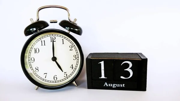 Alarm Clock Wooden Cube Date — Stock Photo, Image