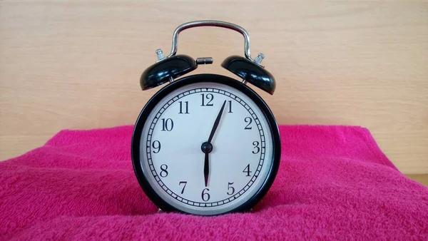 Alarm Clock Isolated Red Towel — Stock Photo, Image