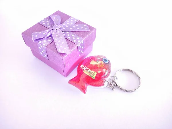 Purple Gift Box White Background — Stock Photo, Image