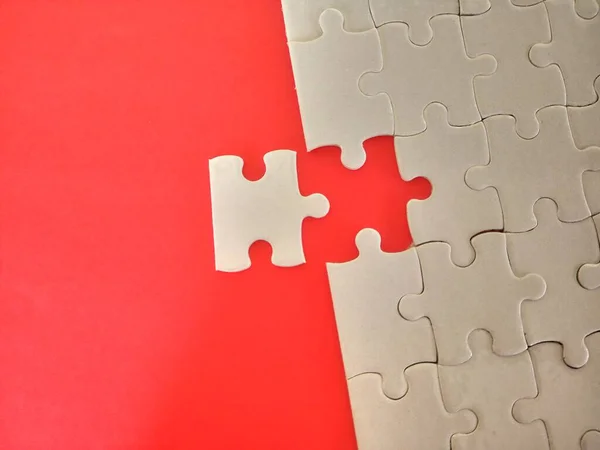 Jigsaw Puzzle Pieces Red Background — Stock Photo, Image