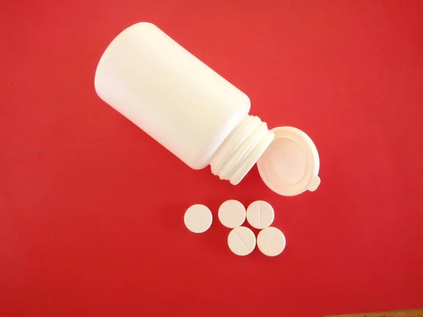 Bottle Pills Isolated Red Background — Stock Photo, Image