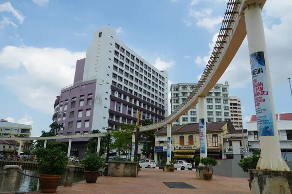 Vue Sur Chemin Fer Melaka Monorel Dessus Bâtiment Melaka Malaisie — Photo