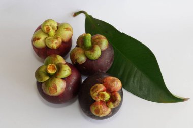 Beyaz arka planda taze mangosteen meyveleri