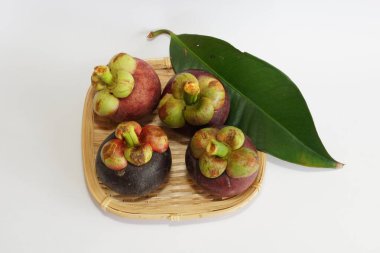 Beyaz arka planda taze mangosteen meyveleri