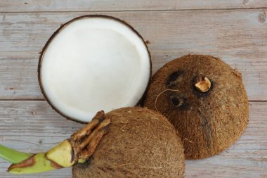 ahşap zemin üzerine Hindistan cevizi