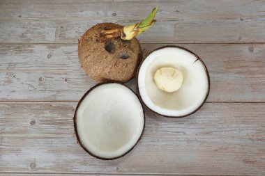 ahşap zemin üzerine Hindistan cevizi