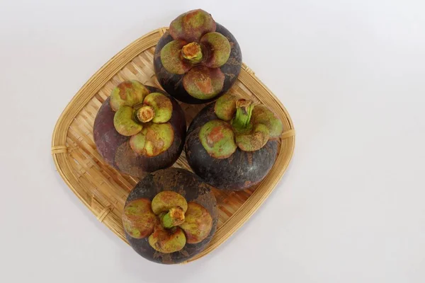 Fructe Mangosteen Coș — Fotografie, imagine de stoc