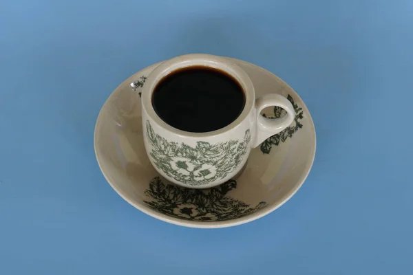 Une Tasse Café Sur Fond Bleu — Photo