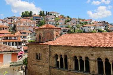 Kuzey Makedonya 'nın Ohri kentindeki Aziz Sophia Ortodoks Kilisesi' nin dış manzarası