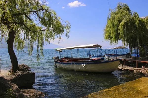 Boats Transport Tourists Lake Ohrid Republic North Macedonia — Stock Fotó