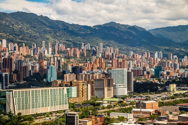 Panorâmica Cidade Medellín Vale Aburra Antioquia Colômbia Edifícios Centros Negócios — Fotografia de Stock
