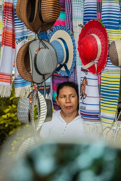 Woman Selling Hats Street Store — Stock Photo, Image
