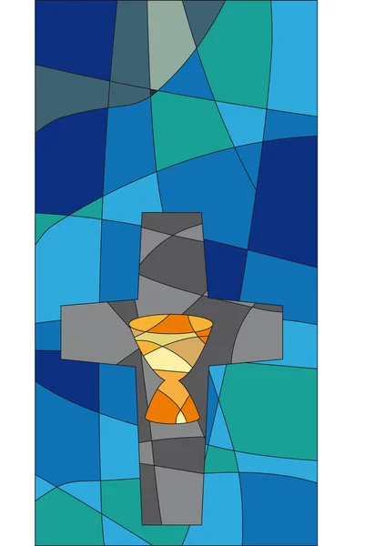 Croix et calice en mosaïque — Image vectorielle