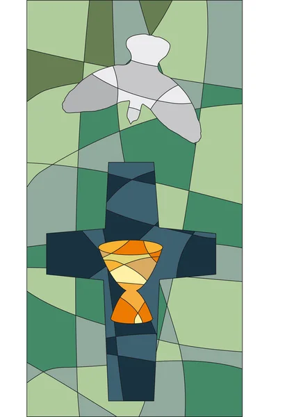 Korset, kalk och duva i mosaik stil — Stock vektor