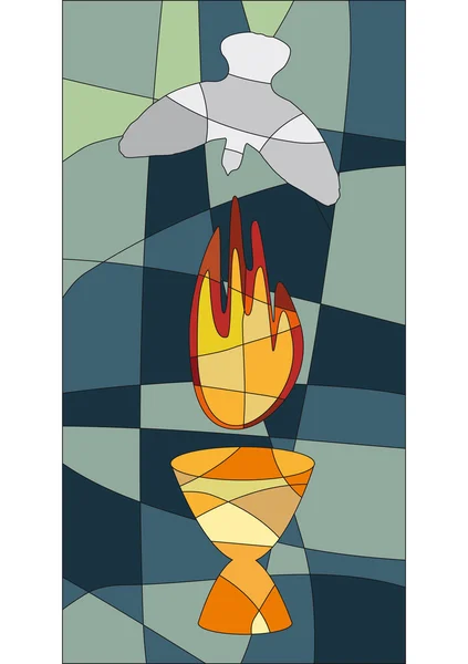 Flame, chalice and dove in mosaic style — Stock Vector