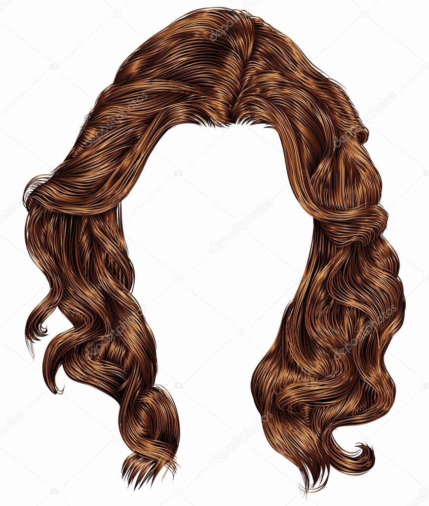 Trendy woman long curly hairs brown colors . fashion beauty style .  realistic 3d . Stock Vector Image by ©vicvic11 #117000772