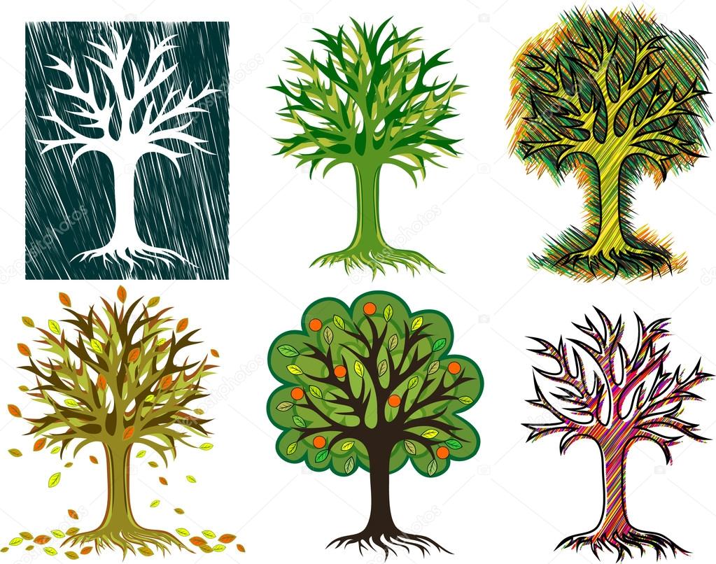 Yellow and Red Fall Trees Clip Art Set, Autumn Tree Clipart