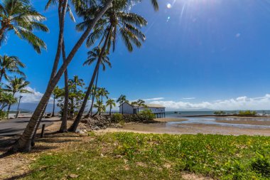 Port Douglas 'taki tarihi Sugar Wharf manzarası tropikal sulara uzanan kereste yapısını ön plana çıkarıyor. Sahil bitki örtüsü ve sakin okyanus yansımalarıyla çevrelenmiş bu ikonik Queensland simgesinin miras büyüsünü yakalar..