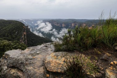 Avustralya, Yeni Güney Galler 'de Anvil Hill Gözcüsü. Yükselen görüş açısı geniş vadiler, yuvarlanan tepeler ve doğal çalılıklar boyunca bölgenin doğal güzelliklerini yansıtıyor.