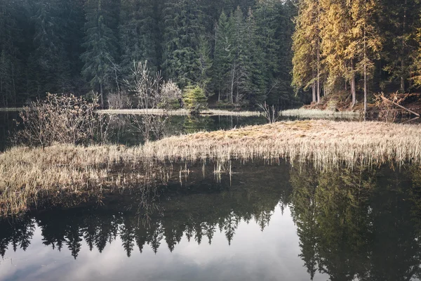 Horské jezero v jarní ráno — Stock fotografie