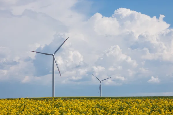 Windkraftanlage auf dem Gelben Feld — Stockfoto