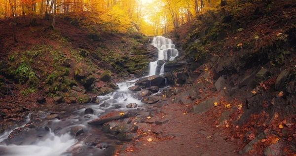 Panorama of waterfall at autumn forest — Stock Photo, Image