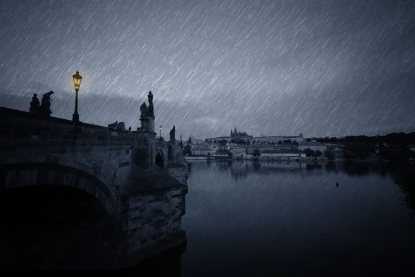Old Prague skyline at rainy night — Stock Photo, Image